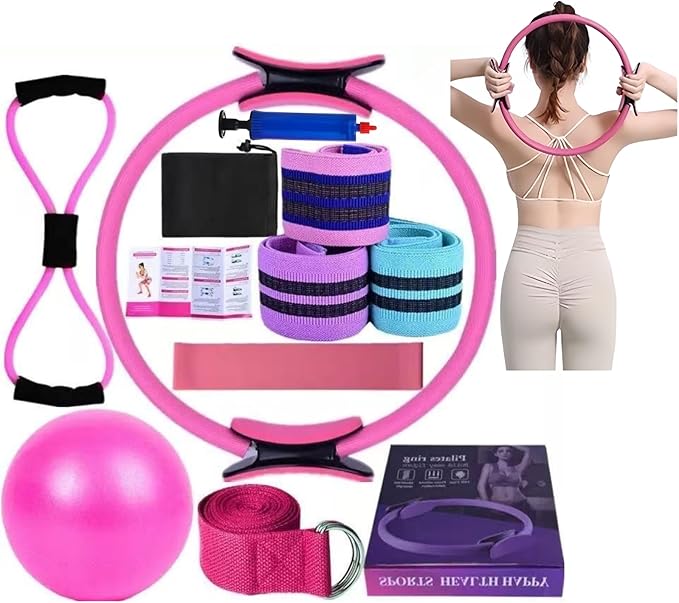 Pilates Essentials Kit for Women - Complete Yoga Set with Rings, Booty Bands, Hip Exercise Band, and 25cm Ball