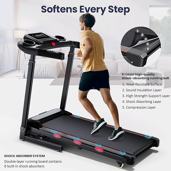 3.5 HP Treadmill with Auto Incline for Home - Heavy Duty Running Treadmill with Handle Bars, Speaker