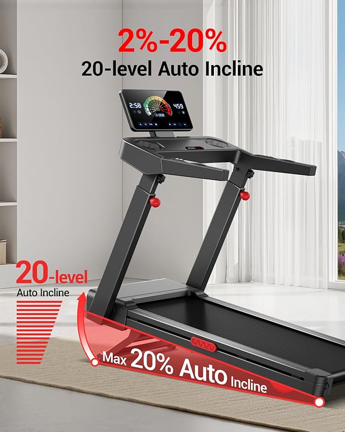 UMAY Incline Treadmill with 2-20% Auto Incline, 400LB Capacity Foldable Treadmills for Home with-Handle Height Adjustable, 42.5"×16.2" Extra-Wide Running Surface, 3.5HP 0.6-8.7MPH Running Machine
