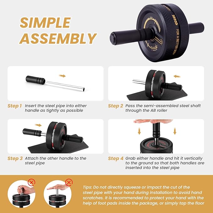 Ab Roller Wheel. Abdominal Training Roller for Men/Women, Abdominal Wheels Widened to 3.4 ", Rubber Tread of The Abdominal Wheel Upgraded, Max Weight 490 lbs