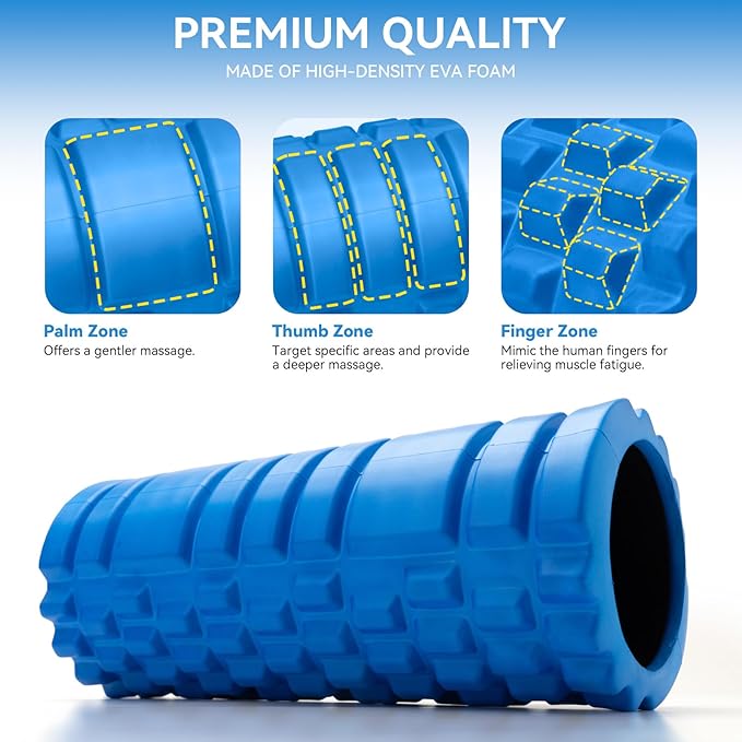 Foam Roller for Deep Tissue Massager, 13" High Density Exercise Patented Roller for Muscle Massage and Myofascial Trigger Point Release Back Roller for Fitness, Yoga and Pilates (Blue)
