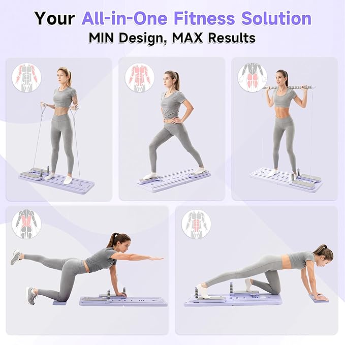 COSIEST Pilates Board for Home Use, Foldable Pilates Reformer Set with Resistance Bands, All-in-One Professional Workout Fitness Equipment for Core, Abs, Glutes, Legs, Butt, Arms Toning