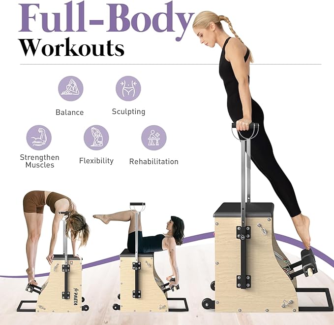 PAETA Pilates Chair,Pilates Combo Chair,Wunda Chair with Resistance Bands, Handles, and Split Pedals, Professional Yoga Chair Pilates Machine for Home and Studio Use
