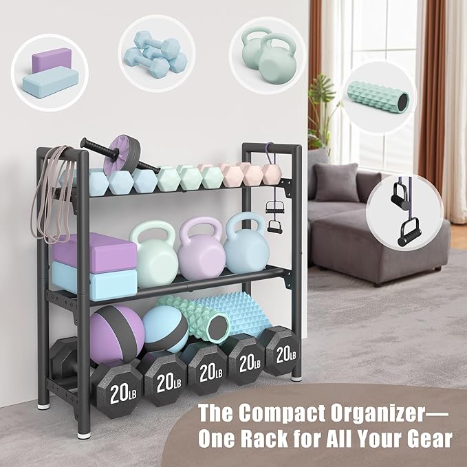 Dumbbell Rack Stand Only, 400LBS Capacity Weight Rack for Home Gym Storage, Adjustable Weight Storage Racks, Heavy-Duty Kettlebell Rack ﻿