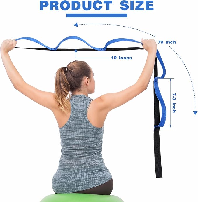 Leyndo 2 Pcs Stretching Strap with 10 Loops -yoga Strap for Physical Therapy, Non-elastic Exercise Straps for Home Workout, Pilates, Exercise, Dance, Gymnastics