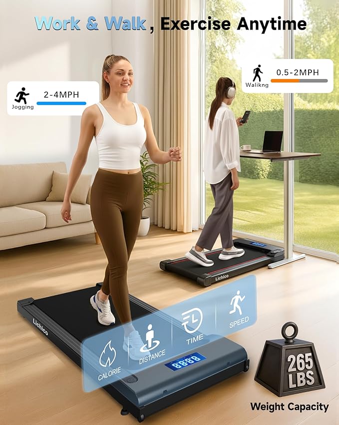Lichico NeoSilent Walking Pad Treadmill Under Desk for Home with BLDC Core and Extra-Large Belt, App and Remote Control, Portable and Compact for Small Space