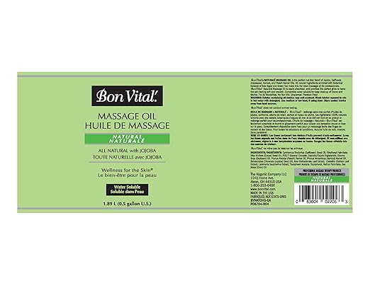 Bon Vital Naturale Massage Oil Made with Natural Ingredients for an Earth-Friendly & Relaxing Massage, Revives & Rehydrates Dry Skin Naturally, with Green Tea Extract for Added Skin Benefits, 1/2 Gal