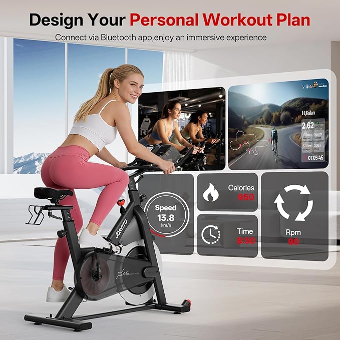 JOROTO Exercise Bike, Magnetic Stationary Bikes for Home with 40LBS Flywheel, App Supported Indoor Bike with 350LBS Weight Capacity, Low Noise,Digital Monitor,Bottle and Tablet Holder