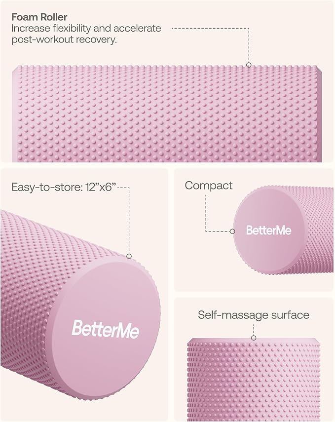 BetterMe Foam Roller for Muscle Recovery – High Density Exercise Roller for Back &Legs – Deep Tissue Massage Roller for Tension, Relief & Stretching (Raspberry Pink)