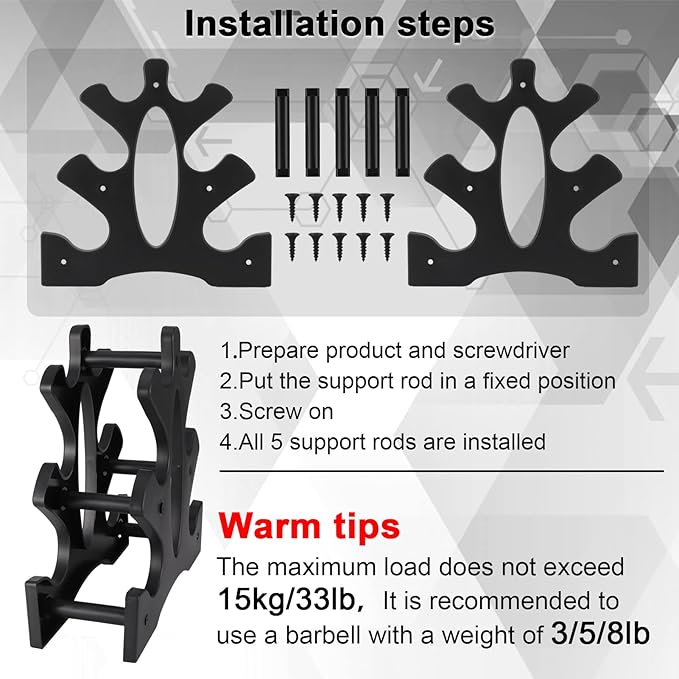 AUXSOUL 1 Pack Dumbbell Rack Stand, 3 Tier Dumbbell Bracket Free Hand Weight Tower Stand for Home Gym Organization, Holds 3/5/8 LB (Weights Not Included)