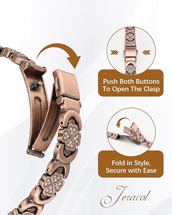 Copper Bracelet & Ring for Women, Ultra Strength Magnetic Bracelet with 3800 Gauss Magnets, Four-Leaf Clover & Infinity Heart Symbol & Crystal, Adjustable Tools and Jewelry Gift Box