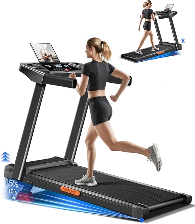 Treadmill with 15% Incline, 3-in-1 Portable Treadmills for Home and Office, Foldable Treadmill with Handles, 3.0HP Quiet Brushless Walking Pad Treadmill with Triple Display,300 LBS Weight Capacity