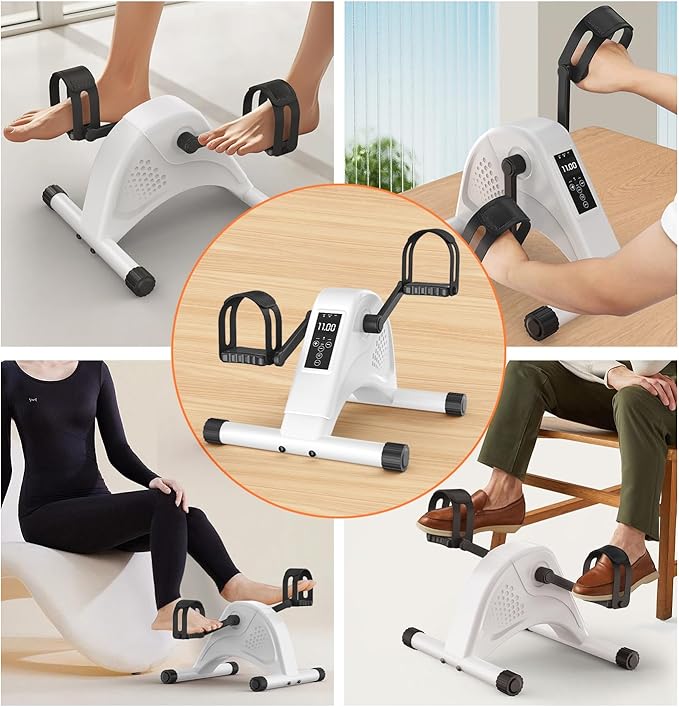 12-Levels Mini Exercise Bike Under Desk with LCD Display, Quiet Electric Bidirectional Bicycle Pedals for Home for Seniors, Stationary Bike Under Desk for Leg & Arm Physical Therapy Exerciser