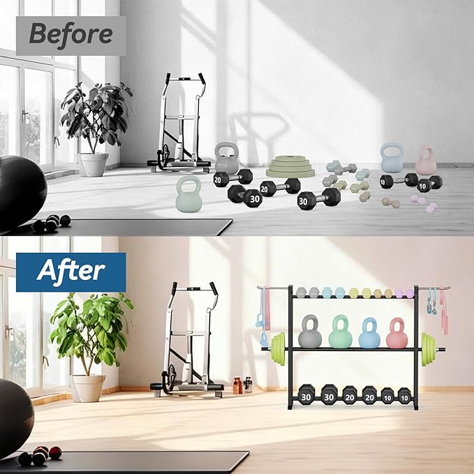 IMAYCC 3 Tier Dumbbell Rack Weight Rack Heavy Duty Weight Storage Organizer for Home Gym, Up to 390 lb Capacity for Dumbbells Kettlebells Weight Plates(dumbbell rack stand only)