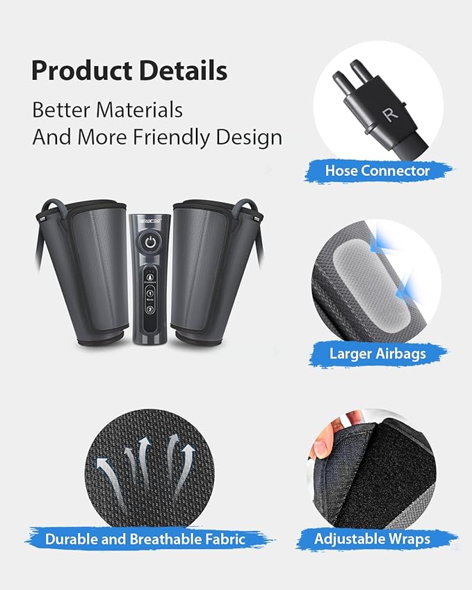 CINCOM Leg Massager for Circulation and Pain Relief, Air Compression Calf Massager with 2 Modes 3 Intensities Helpful for RLS Edema and Muscle Soreness