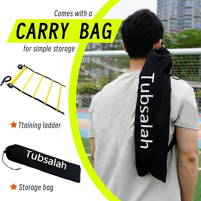 20ft Adjustable Agility Ladder with Carry Bag – Football Training Equipment & Speed Ladder for Soccer, Basketball – Agility Training Equipment for Footwork Drills （2Pack）