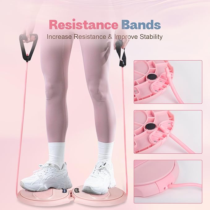 Ab Twister Board, Waist Twister Machine with Counter & Resistance Bands, Adjustable Foot Spacing Waist Twisting Disc for Slimming, Toning and Fitness, Core & Ab Workout Disc