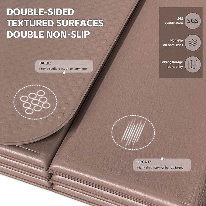 Extra Thick Foldable Yoga Mat (10mm), SGS Certified TPE, Non-Slip & No Smell, 12-Fold Design for Ultra Portability And Easy Storage | for Yoga, Gym, Pilates, and Home Workouts, 76" x 26"