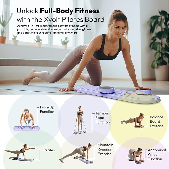 Pilates Reformer Equipment Board - 6 in 1 Portable Foldable Reformers Machine Kit for Home Workouts Pilates Flow & Ab Exercise - Multifunctional Folding Fitness Workout Set with Slider for Women