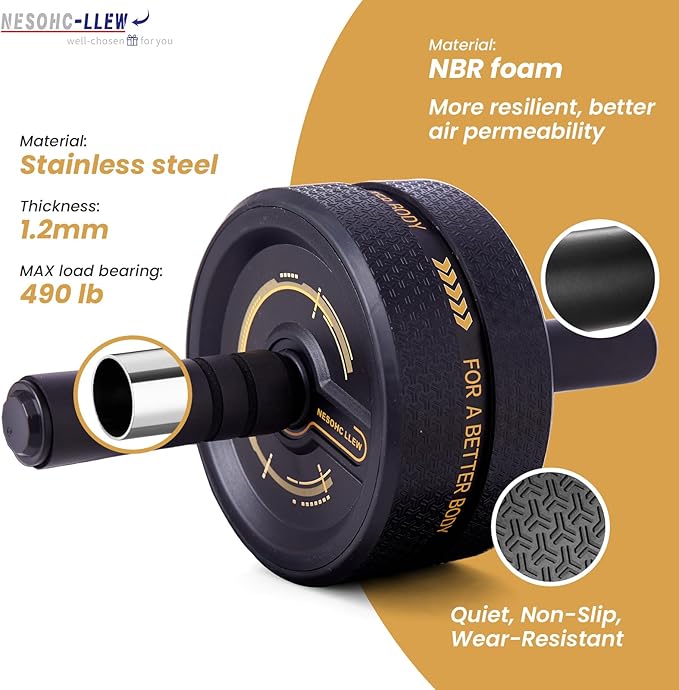 Ab Roller Wheel. Abdominal Training Roller for Men/Women, Abdominal Wheels Widened to 3.4 ", Rubber Tread of The Abdominal Wheel Upgraded, Max Weight 490 lbs