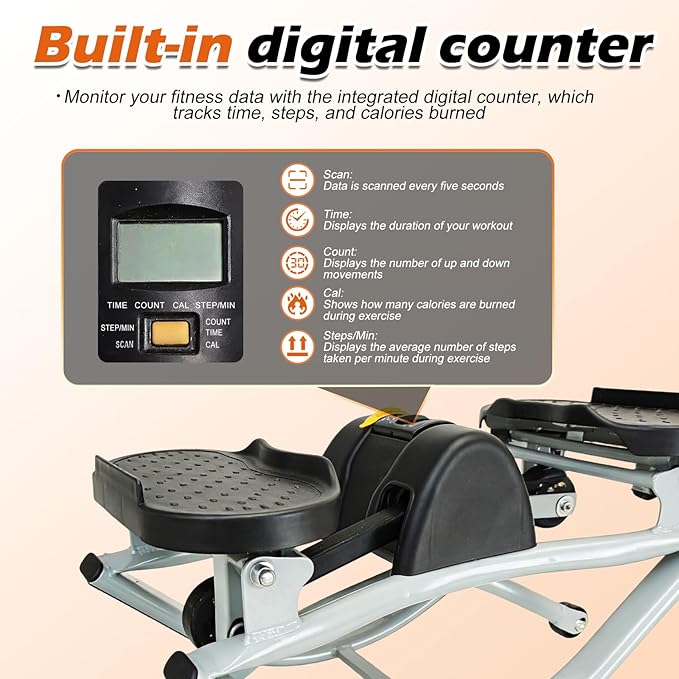 Lateral Rocking Fitness Stepper for Home Workout - Low Impact Side to Side Stepper Machine, Gentle on Knees and Joints, Portable Leg Glutes Abs Core Exerciser with LCD Monitor and Resistance Bands