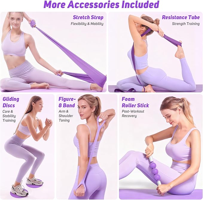 Asten Home Pilates Kit for Women: Pilates Equipment Pilates Ring and Ball Set with Resistance Bands, Core Slider, Foam Roller, Pilates Essentials Kit for Beginner Home Workout, Compact Toning Fitness