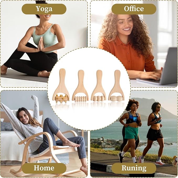 8Pcs Wooden Hand Massage Roller, 4 Types Muscle Roller Stick, Manual Wood Therapy Massage Tools Massager Rollers, for Relaxes Thigh, Leg, Hands Full Body Muscle Men Women