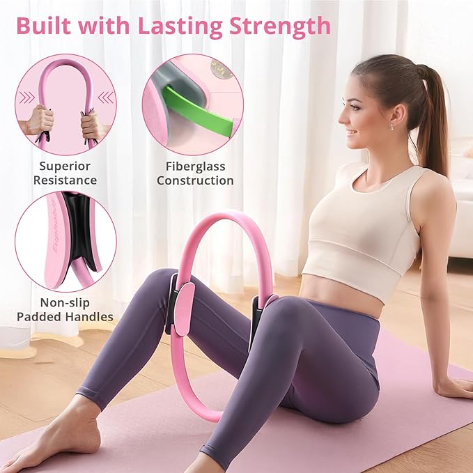 Pilates Essentials Kit for Women, Home Workout Pilates Kit with Ring, Mini Ball, Resistance Bands, Yoga Strap & More | Beginner Pilates Starter Kit for Toning, Strength & Flexibility