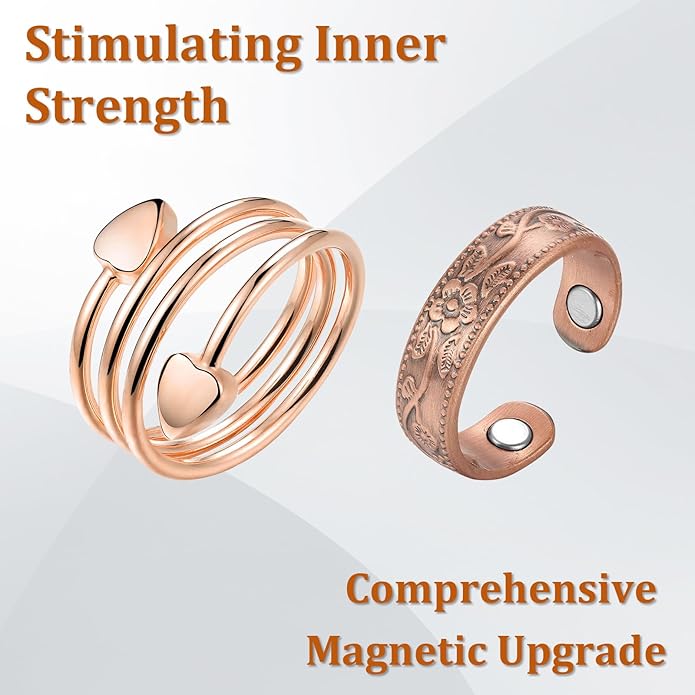 Magnetic Copper Rings Set for Women, Elegant Lymphatic Jewelry Gifts, Vintage Adjustable Vine Design