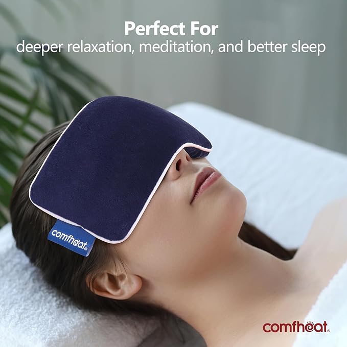 Unscented Weighted Eye Pillow - Soft Plush Removable Cover, Moist Heat & Cold Therapy, Natural Aromatherapy Eye Compress Pillow for Relaxation, Yoga, Meditation, and Sleep, Navy Blue
