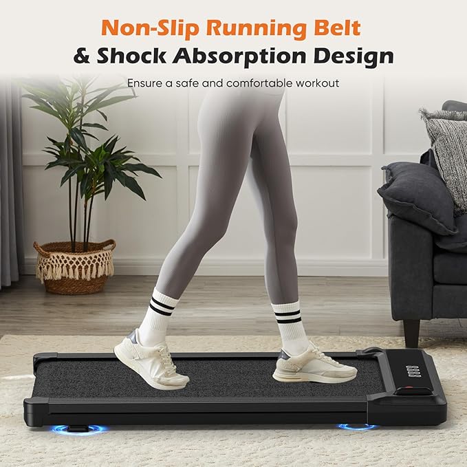 Sweetcrispy Compact Armless Treadmill for Small Spaces, Quiet Under-Desk Walking Pad, Slim & Portable Design for Home Office Workouts, Ideal for Apartments and Work-from-Home Fitness, Coal-Black