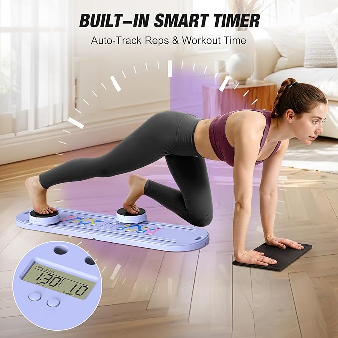 WARMOUNTS Pilates Board, Pilates Board for Home Workout, 7-in-1 Multifunctional Pilates Reformer Set with Timer, Portable Foldable Equipment for Women, Core Strength & Ab Flexibility Training