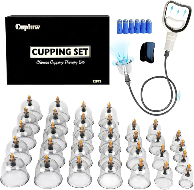 Cupping Kit for Massage Therapy - 32 Cups Professional Chinese Cupping Set with Magnetics, Vacuum Cupping Therapy Set for Cellulite Reduction Muscle Pain Relief with Manual Pump