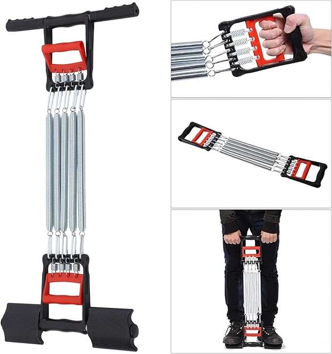 Multi-Function Spring Exercise Equipment, Portable Strength Training Device with Pedal, 5 Steel Springs, Adjustable Resistance for Home, Office, Gym