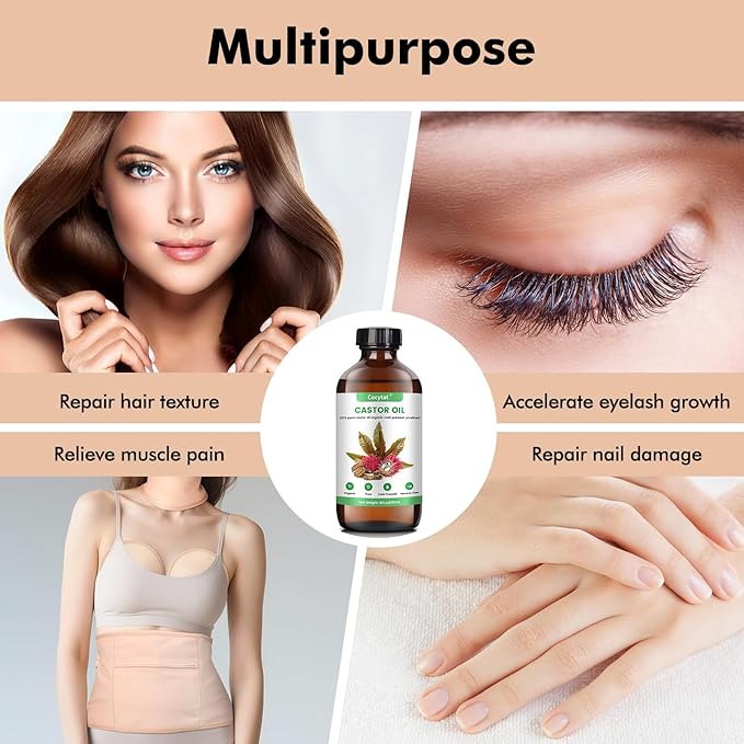 Castor Oil Pack Wrap with 8Fl.Oz Cold Pressed Unrefined Glass Bottle Pure Organic Castor Oil for Stomach Neck and Breast