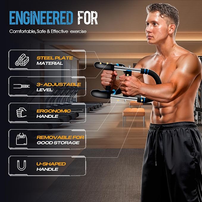 Twister Arm Trainer, Adjustable Twister Arm Chest & Arm Workout Equipment for Men & Women, Ergonomic Detachable Arm Trainer Home Gym Strength Trainer with Anti-Slip Handles & Carry Bag