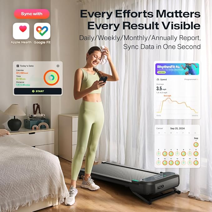 UREVO Auto Incline Walking Pad with AI App, Brushless Quiet Motorized Treadmill for Apartments, 9% Power Incline Standing Desk Treadmill, 12-Point Shock Absorption & Immersive Hiking
