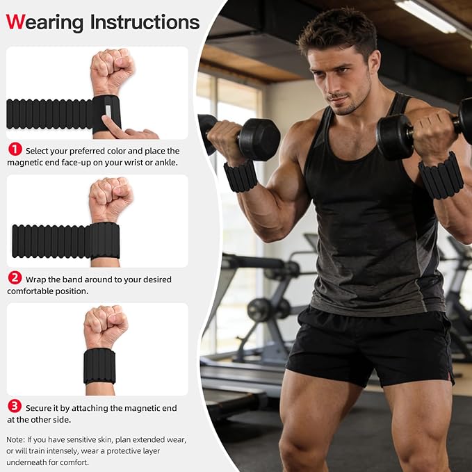 Abahub Wearable Wrist & Ankle Weights Set of 2, Stackable Magnetic Weighted Bracelet for Women, Waterproof Silicone Arm Leg Weights for Home Gym Workout, Running, Yoga & Pilates