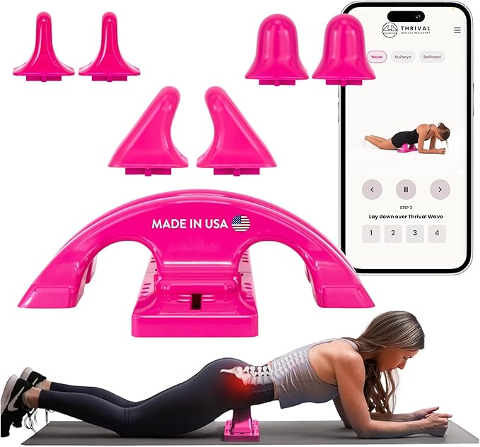 Thrival Relief Pro- Fully Adjustable Psoas, Back and Hip Flexor Muscle Release Tool for Deep Tissue, Trigger Point Massage (Pink) – Made in USA
