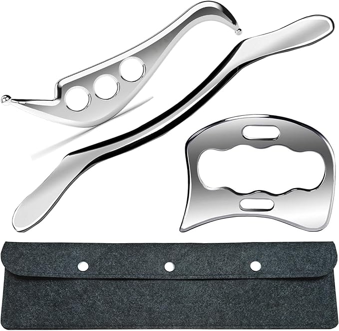 3 in 1 Professional Stainless Steel Muscle Scraper Tools Set with Case, Manual Massage Therapy Tools for Physical Recovery