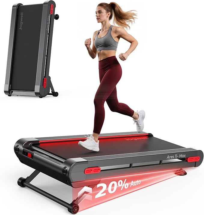 Jogwell Walking Pad Treadmill with 20%/15%/12% Auto Incline, 350lbs Capacity Treadmills for Home Office Under 35dB, Spacious Running Area, Vertical Storage, 3/3.5HP Brushless