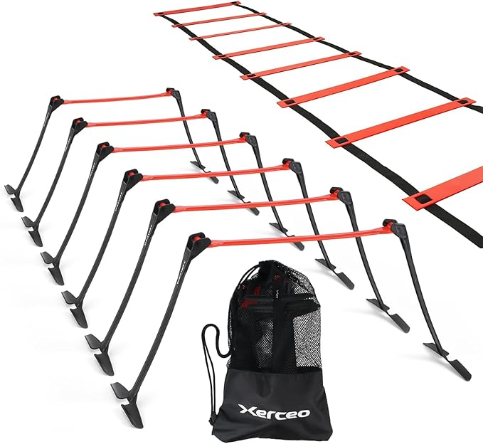Premium Adjustable and Collapsible Hurdle and Agility Ladder Set for Athletes, Super Portable and Lightweight, with Carrying Bag