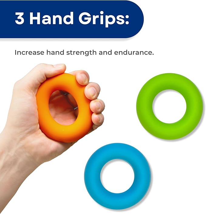 RMS Hand Grip Strengthener, Finger Exerciser, Grip Strength Trainer 6 Pieces Kit for Finger, Wrist, Carpal Tunnel, Arthritis Pain Relief. Stress Relief - Occupational Equipment for Disabled