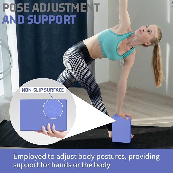 2 Pack 3"x6"x9" EVA Foam Yoga Block Supportive Latex-Free, Non-Slip Exercise Blocks for Pilates, Meditation, Balance, Stretching and Deep Poses