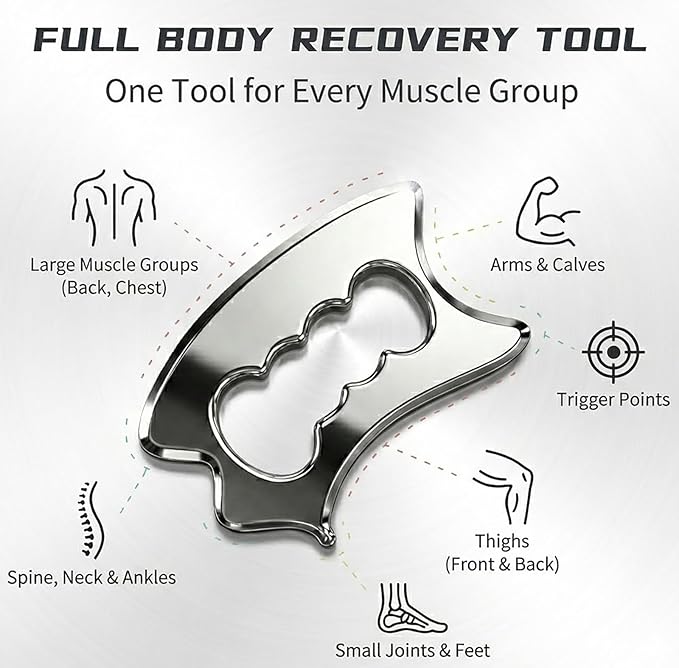 QKIIP Muscle Scraper Tool for Back & Legs, Enlarged Myofascial Massage Release Tool, Stainless Steel Scraping Tool Physical Therapy, IASTM Fascia Scraper, Guasha Tool for Body Skin Neck