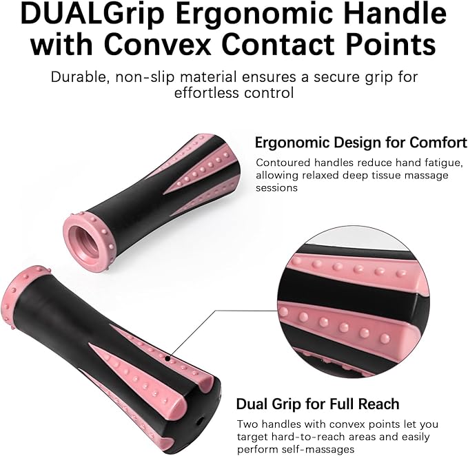 Muscle Roller Massage Roller Stick- Deep Tissue Fascia Blaster for Myofascial Pain Relief, Lymphatic Drainage & Body Sculpting, Handheld Physical Therapy & Recovery Tool (Pink black-18 inch)