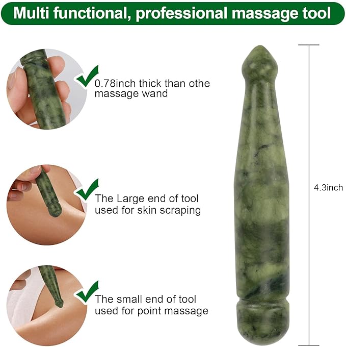 gemshan Jade Gua Sha Pen - Handmade Deep Tissue Massage Tool, Scraping Therapy, Facial & Body Relaxation