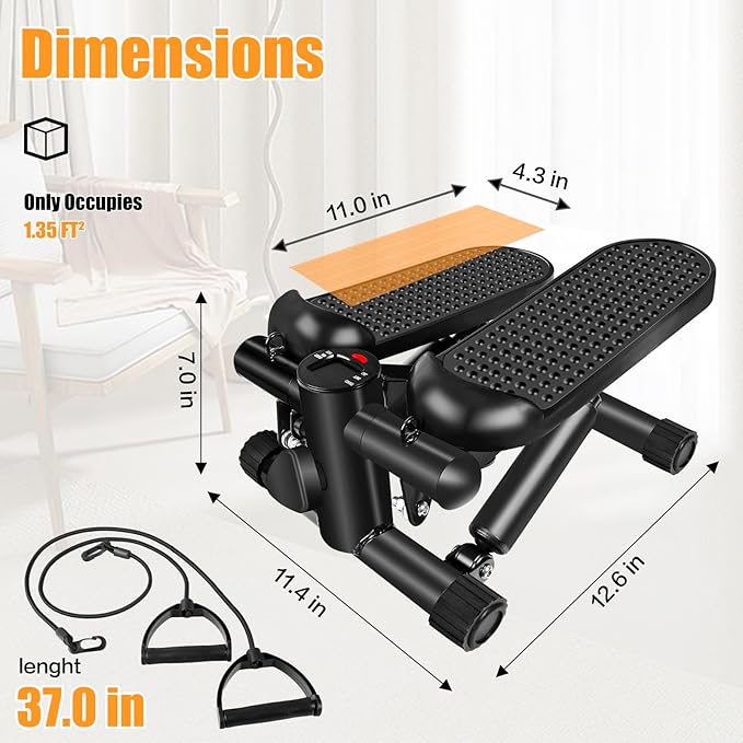 Hydraulic Fitness Stepper with LCD Monitor - Mini Stepper and Resistance Bands