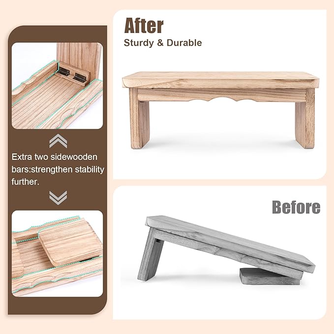 Folding Yoga Meditation Bench - Yoga Kneeling Bench for Adult, Wooden Zen Meditation Stool Kneeling Bench for Yoga Practice (Light Brown)