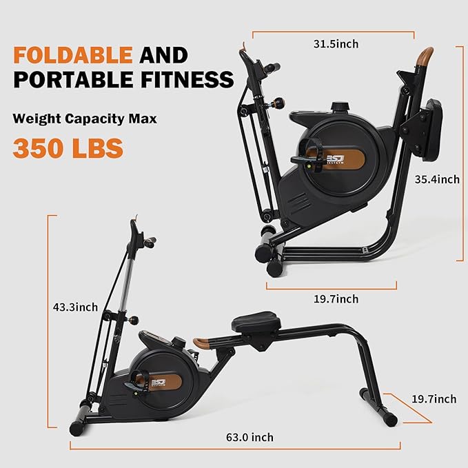 Rowing Machine, 3 in 1 Rower with 6-Level Adjustable Height & 8-Level Resistance, Dual Slide Rail System, Supports Up to 350 lbs, Row Machine for Home Exercise